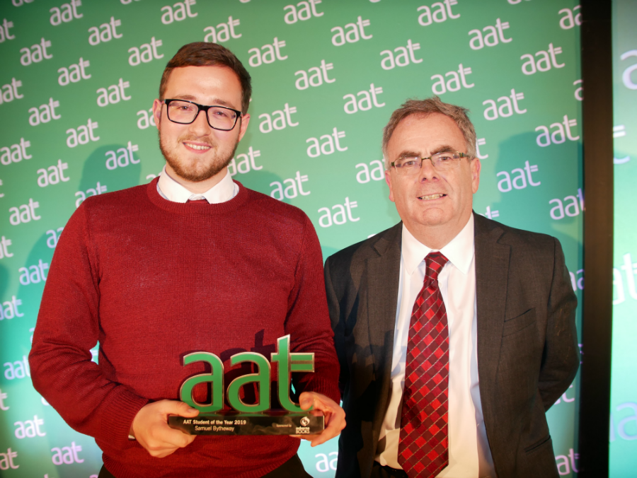 Sam Bytheway, AAT Student of the Year, with Michael Smith from Osborne Books