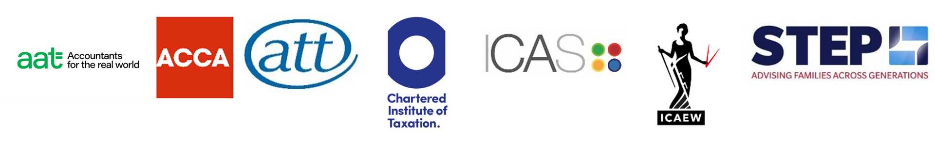 The logos of AAT, ACCA, ATT, CIOT, ICAS, ICAEW and STEP